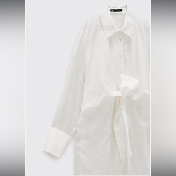 NWOT Zara Women Midi Tie Shirt Dress White 7385/328/251 Size XS - Picture 3 of 5